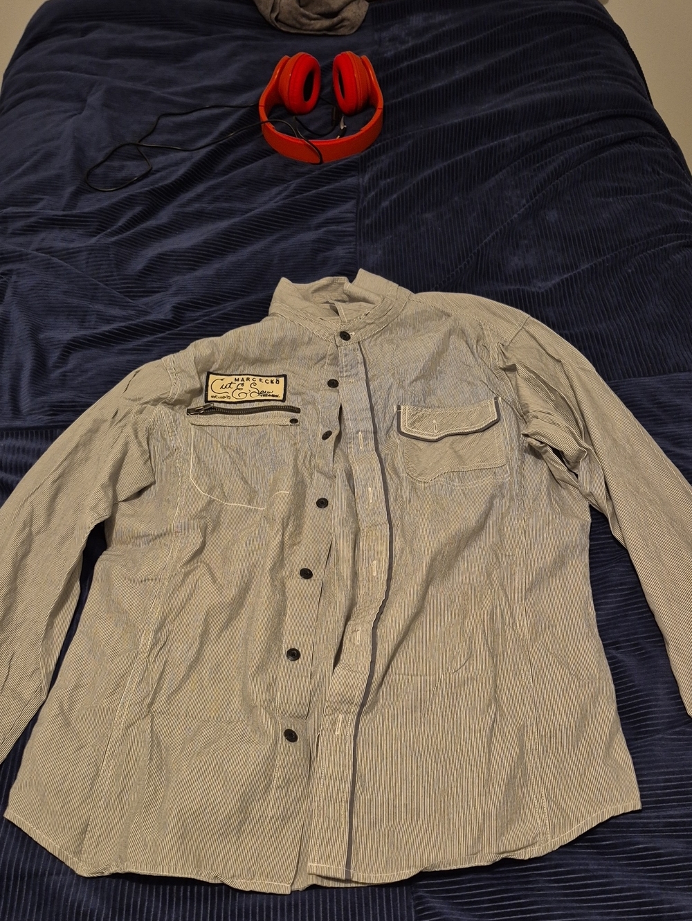 Men's Light Gray Button-Front Casual Shirt Jacket